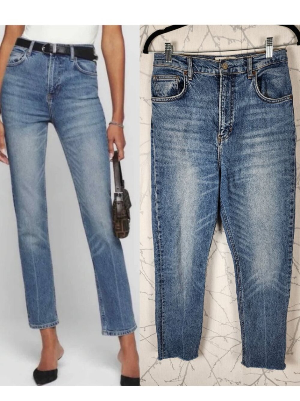 Reformation Liza Ultra High Rise Straight Leg Raw Hem Jeans